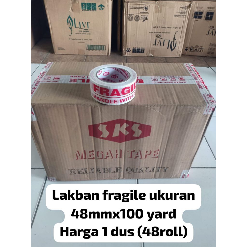 

Lakban Fragile SKS 2 inch 48mmx100 yard Opp Tape SKS Harga 1 dus (48 roll)