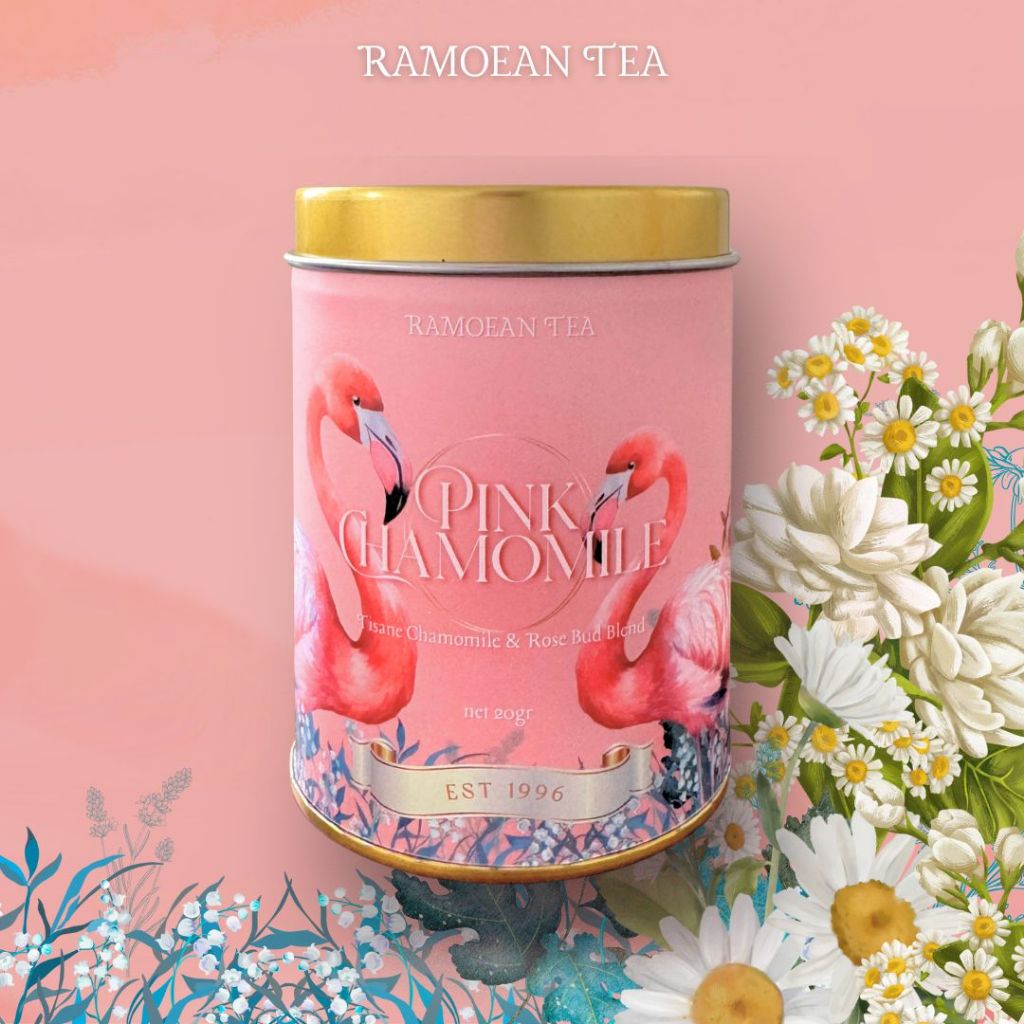 

Pink Chamomile Tea Tisane Chamomile & Rose Bud Blend - Teh Chamomile Rose Bud - Ramoean Tea