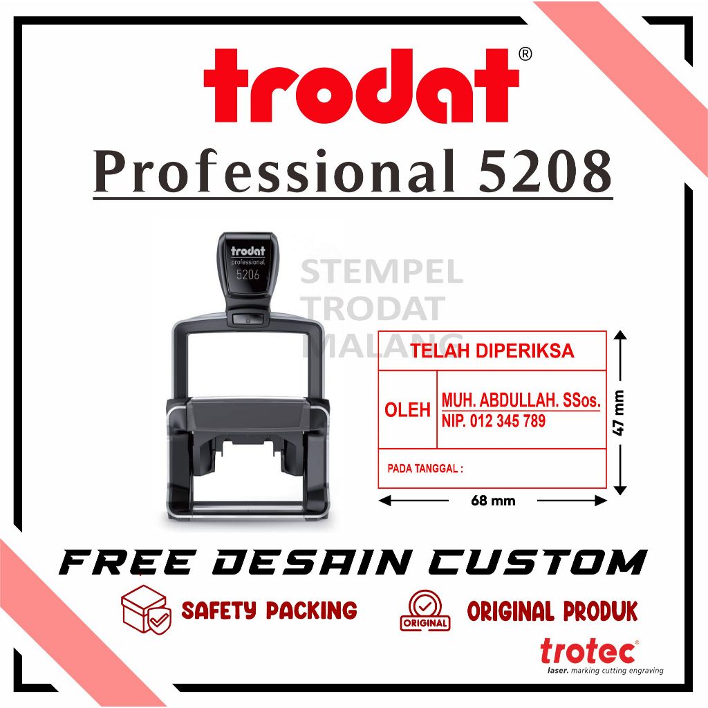 

STEMPEL TRODAT PROFESSIONAL 5208 SELF - INKING ( 68 x 47 mm ) FREE DESAIN