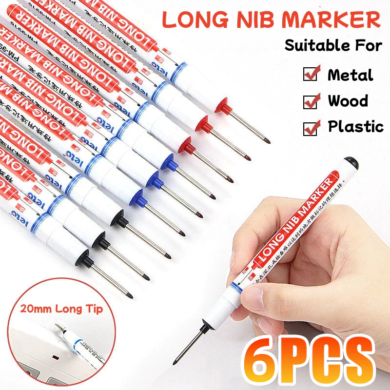 

6pcs/set Spidol Marker Serbaguna Penanda Besi Kayu Kepala Panjang Long Head