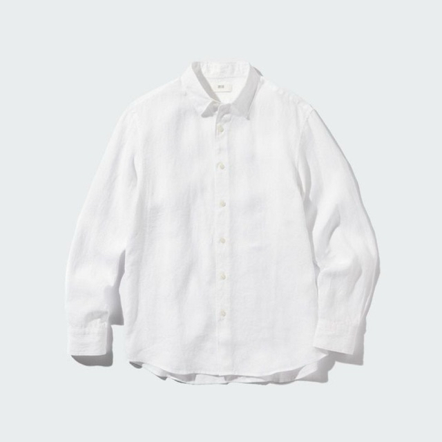 (ORIGINAL SECOND) UNIQLO / Kemeja Putih Pria Lengan Panjang Bahan Linen Premium - Formal atau Casual