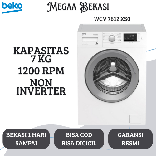 BEKO MESIN CUCI FRONT LOADING 7 KG NON INVERTER WCV 7612 XS0 WCV7612XS0 GARANSI RESMI