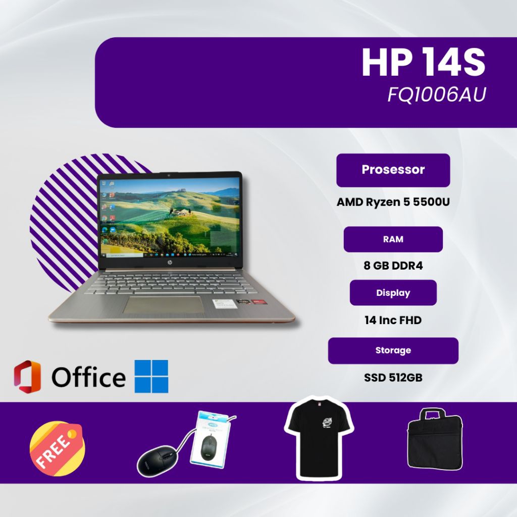 Laptop Hp 14s FQ1006AU Ryzen 5 Series 5000 Ram 8GB