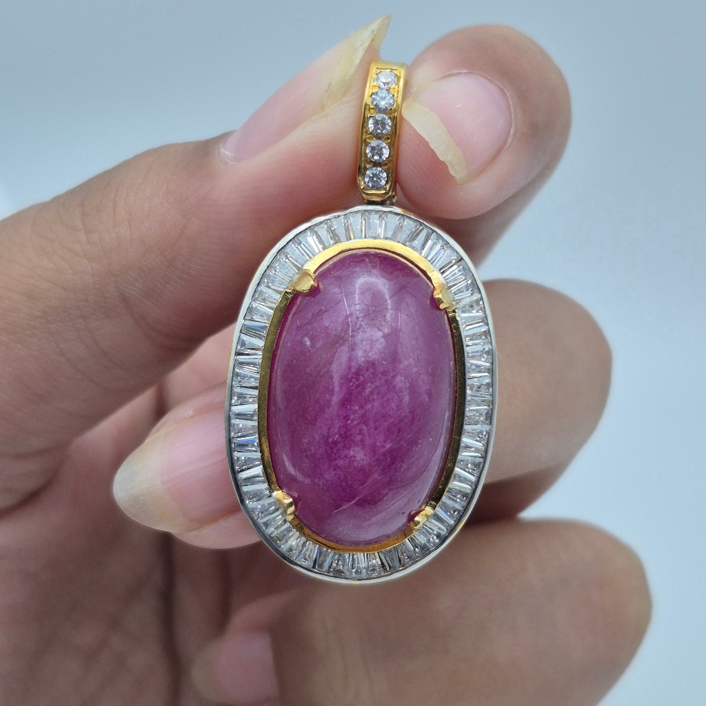 Liontin perak tapper handmade batu ruby jumbo 34.2 ct corundum, natural ruby corundum