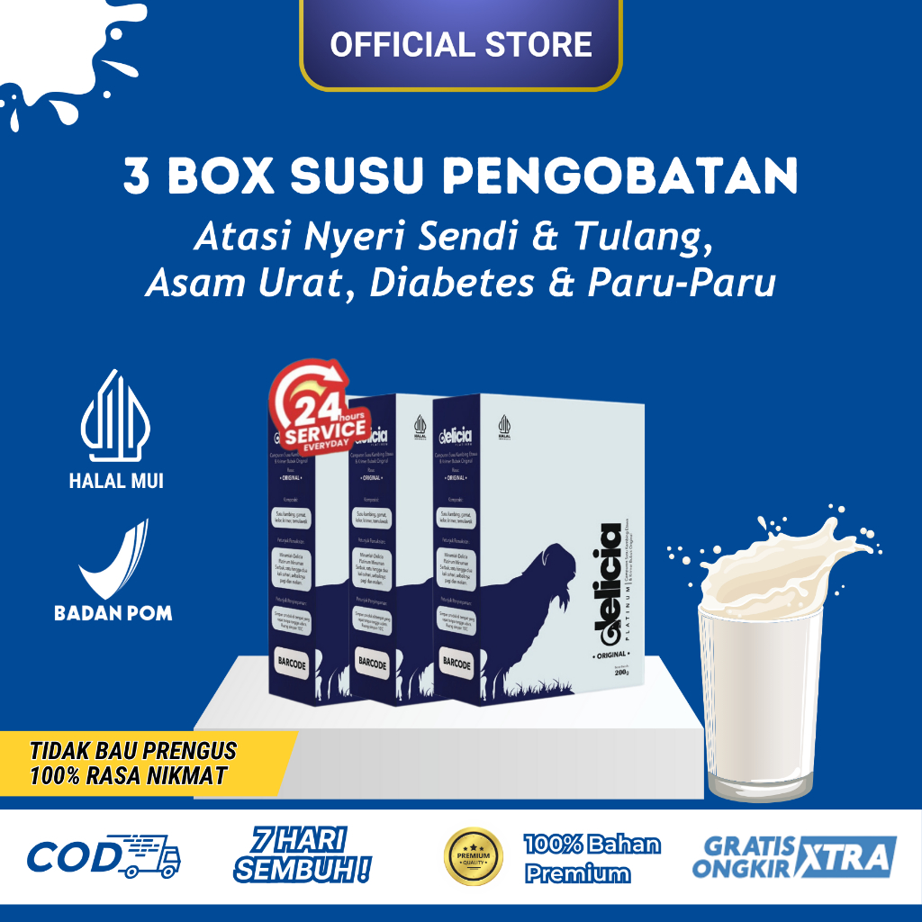 

3 Box Dellicia Platinum - Susu Pengobatan Asam Urat, Nyeri Sendi, Diabetes & Paru-paru