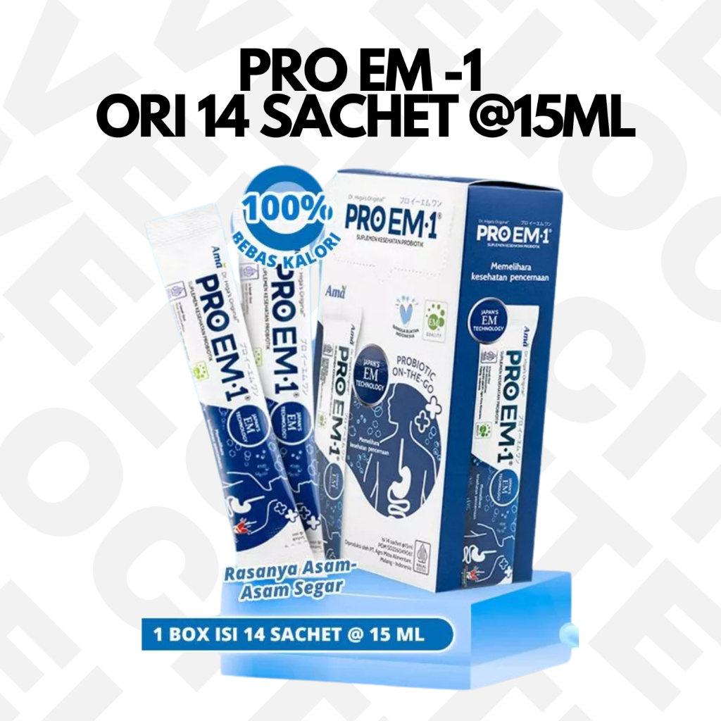 PRO EM1 Original 14 SACHET 15ml/pcs Suplemen Kesehatan Probiotik Dewasa & Anak Pencernaan Usus Maag 