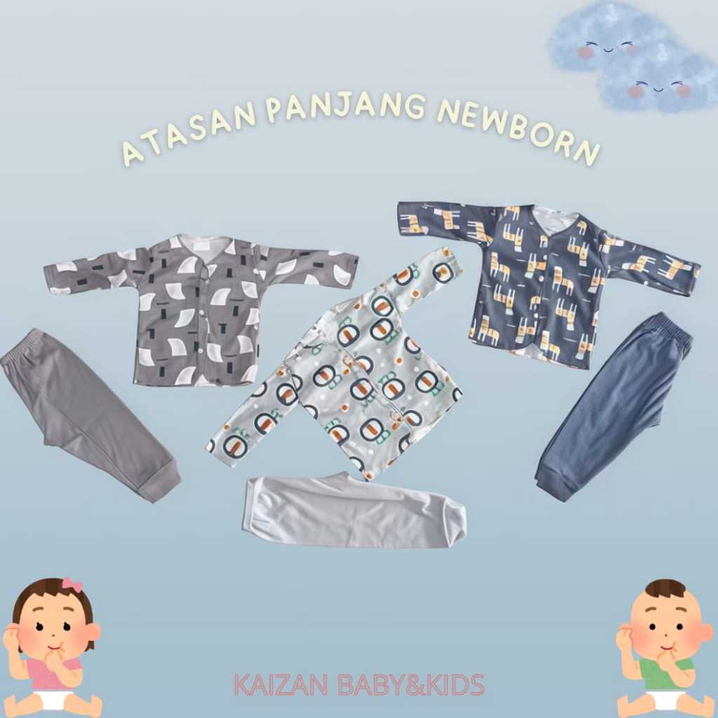 Setelan Ayomi Baju Bayi Lengan Panjang – One Set Baju dan Celana Bayi Baru Lahir / Setelan Lengan Pa