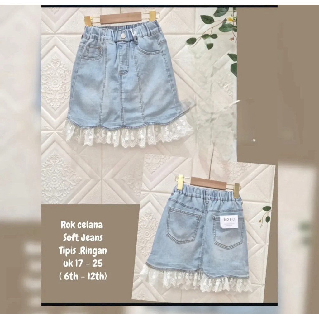 Rok Celana Jeans Kombinasi Brukat  Import Premium