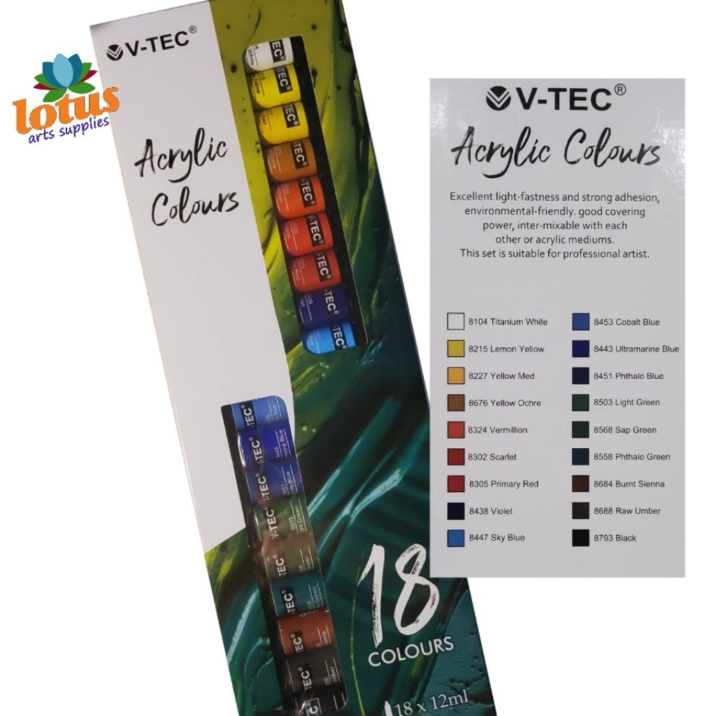 

V-TEC Acrylic Colour set 18 warna x 12ml tube