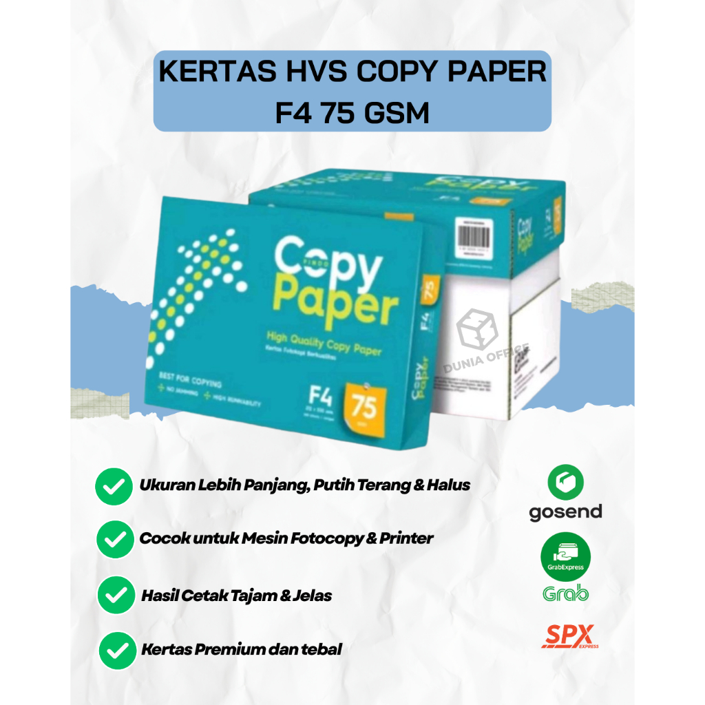 

Kertas HVS Folio F4 75 Gsm Copy Paper Isi 1 Rim (500 Lembar)