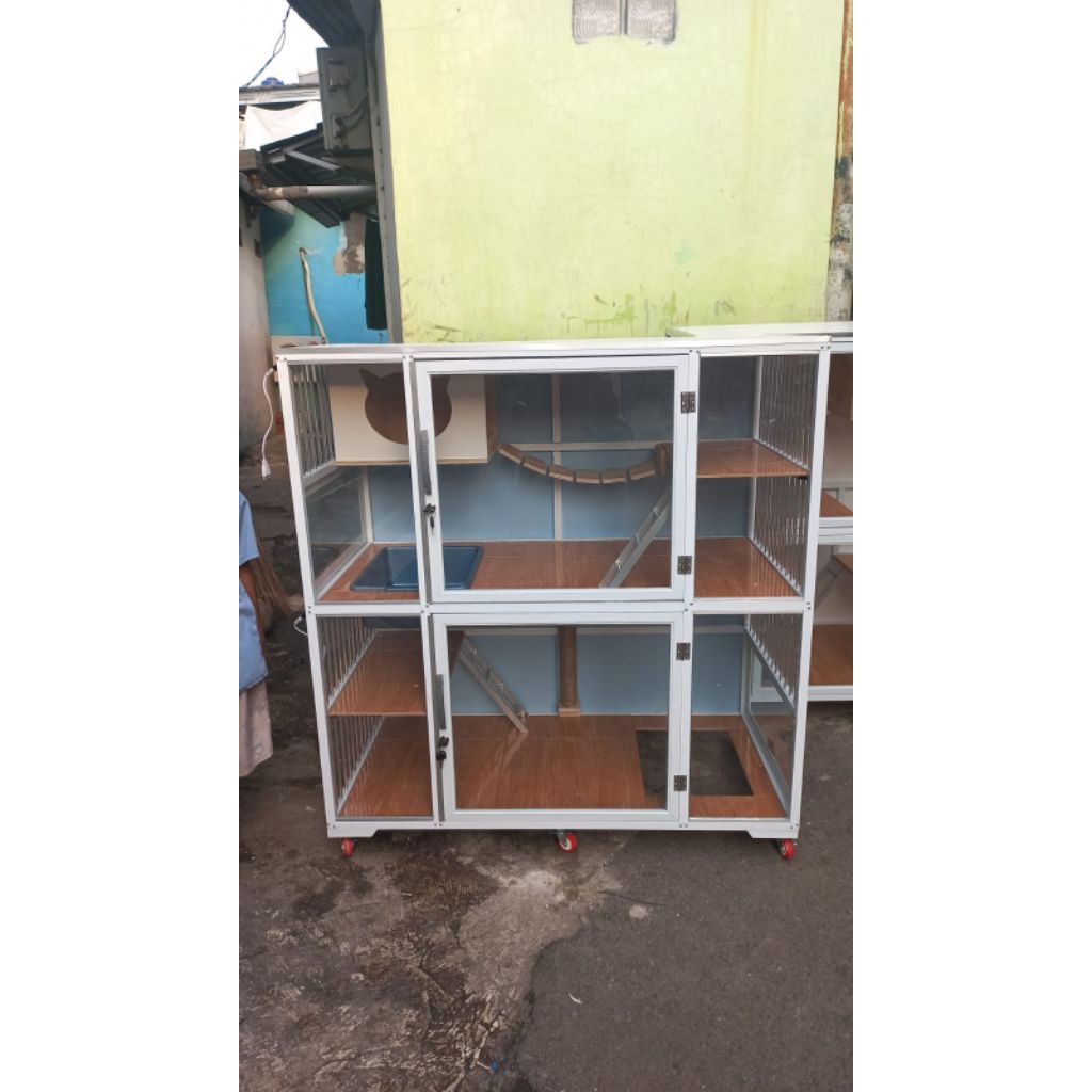 KANDANG KUCING ALUMUNIUM BESAR 2 KAMAR PLAYGROUND