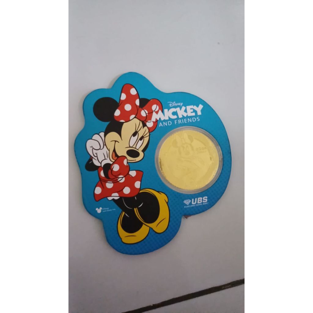 UBS 24K DISNEY MICKEY MINNIE MOUSE THIN GOLD 0.2 Gram LOGAM MULIA