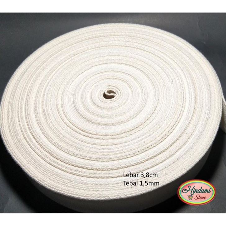 TALI WEBBING LEBAR 3,8 CM TEBAL 1,5 MM KATUN TALI TAS PUTIH TULANG HARGA PER ROLL