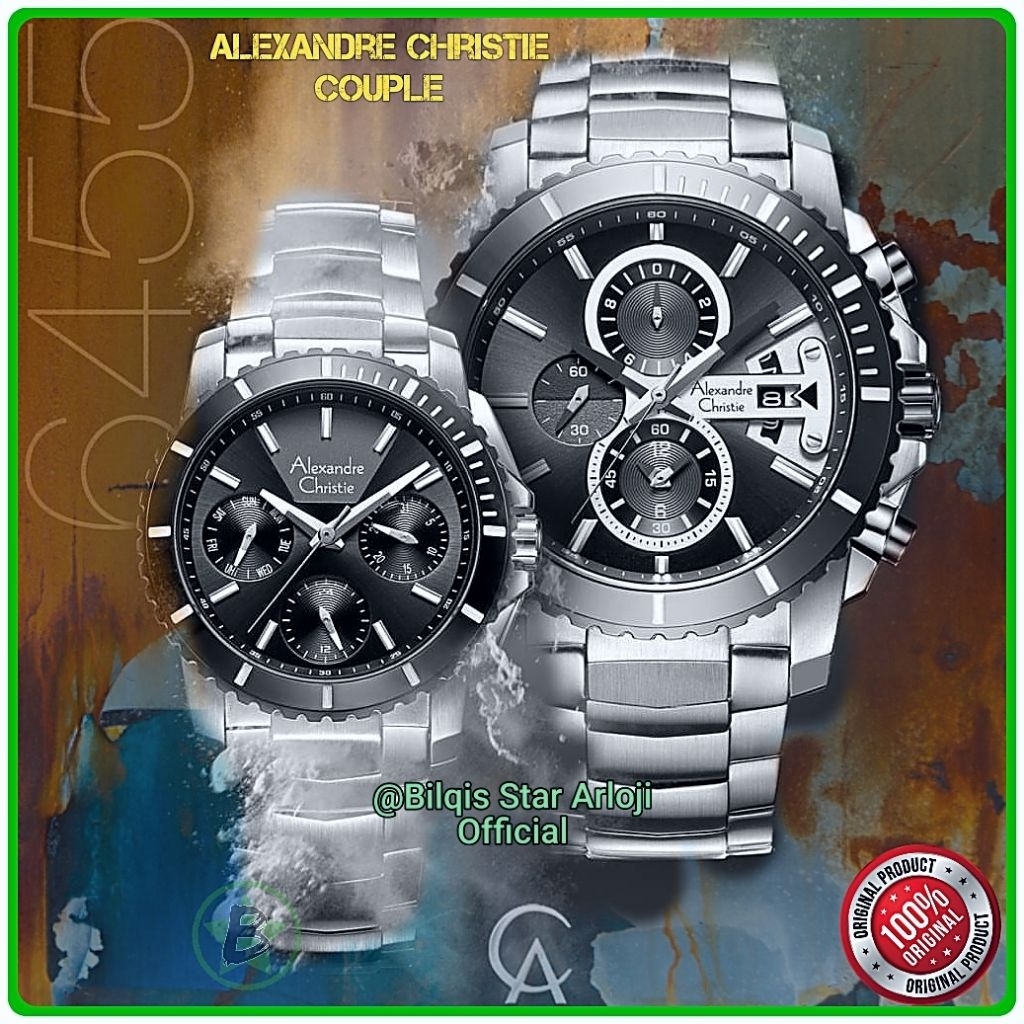 Alexandre Christie Couple Ac 6455 Sepasang Tali Rantai Silver Original