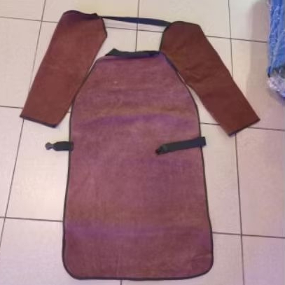 apron las kulit coklat satu set,apron dada + lengan las kulit warna coklat 1set