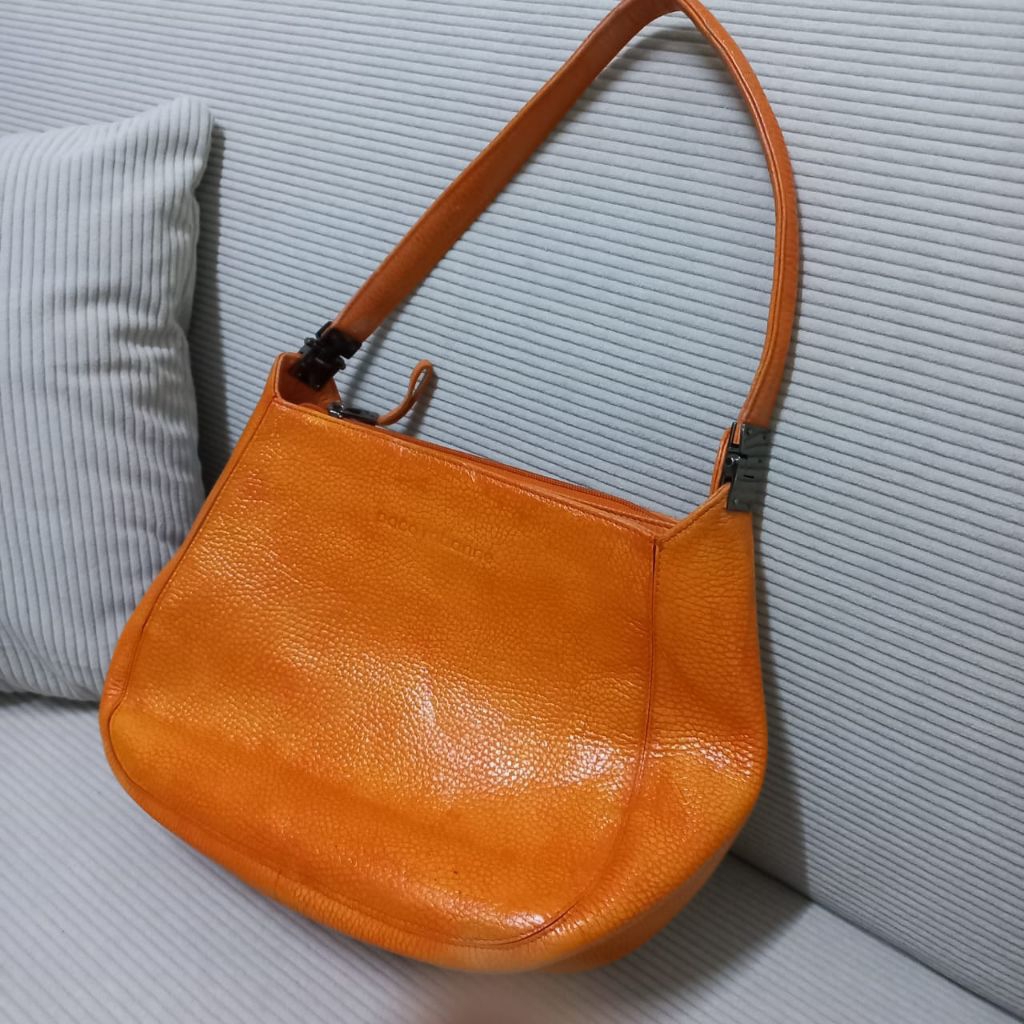 Hand bag orange kulit asli merk paco rabanne