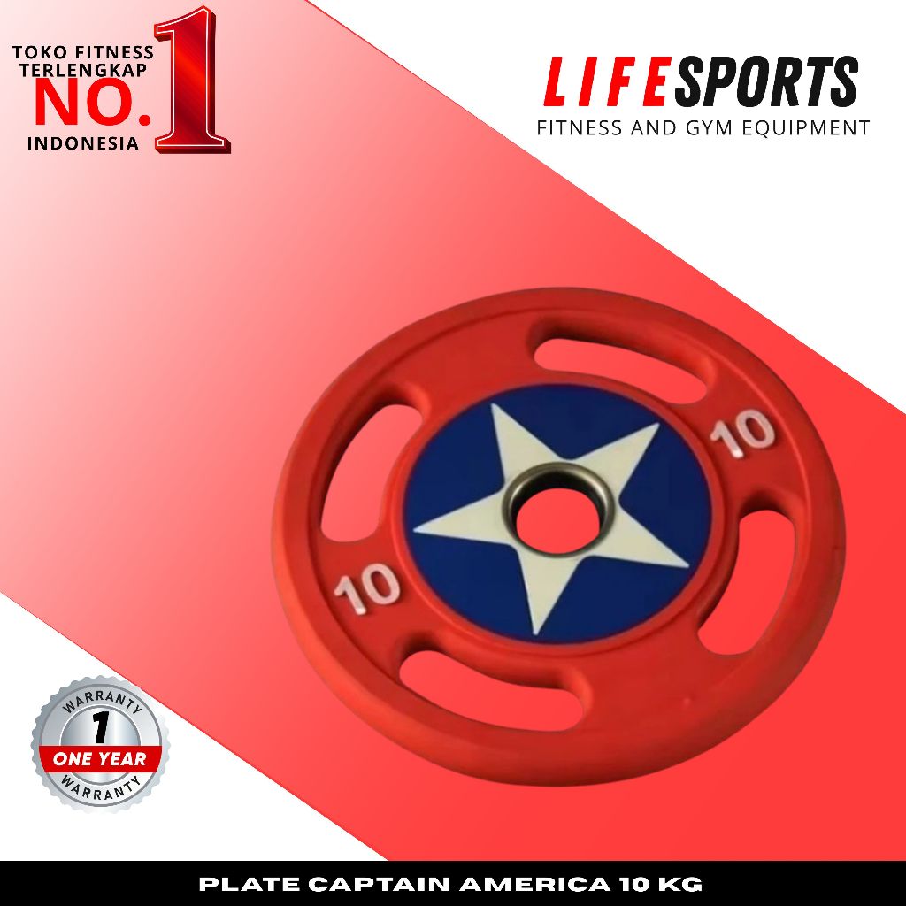 LIFESPORTS - Alat Olahraga Fitness Gym Captain America Weight Rubber Plate Olympic Bumper 10 Kg
