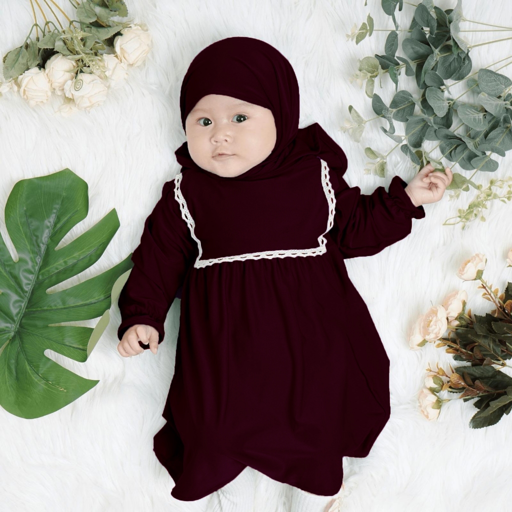 Gamis Bayi Perempuan New Aqila 0-6 bulan 7-19 bulan (Free Hijab)