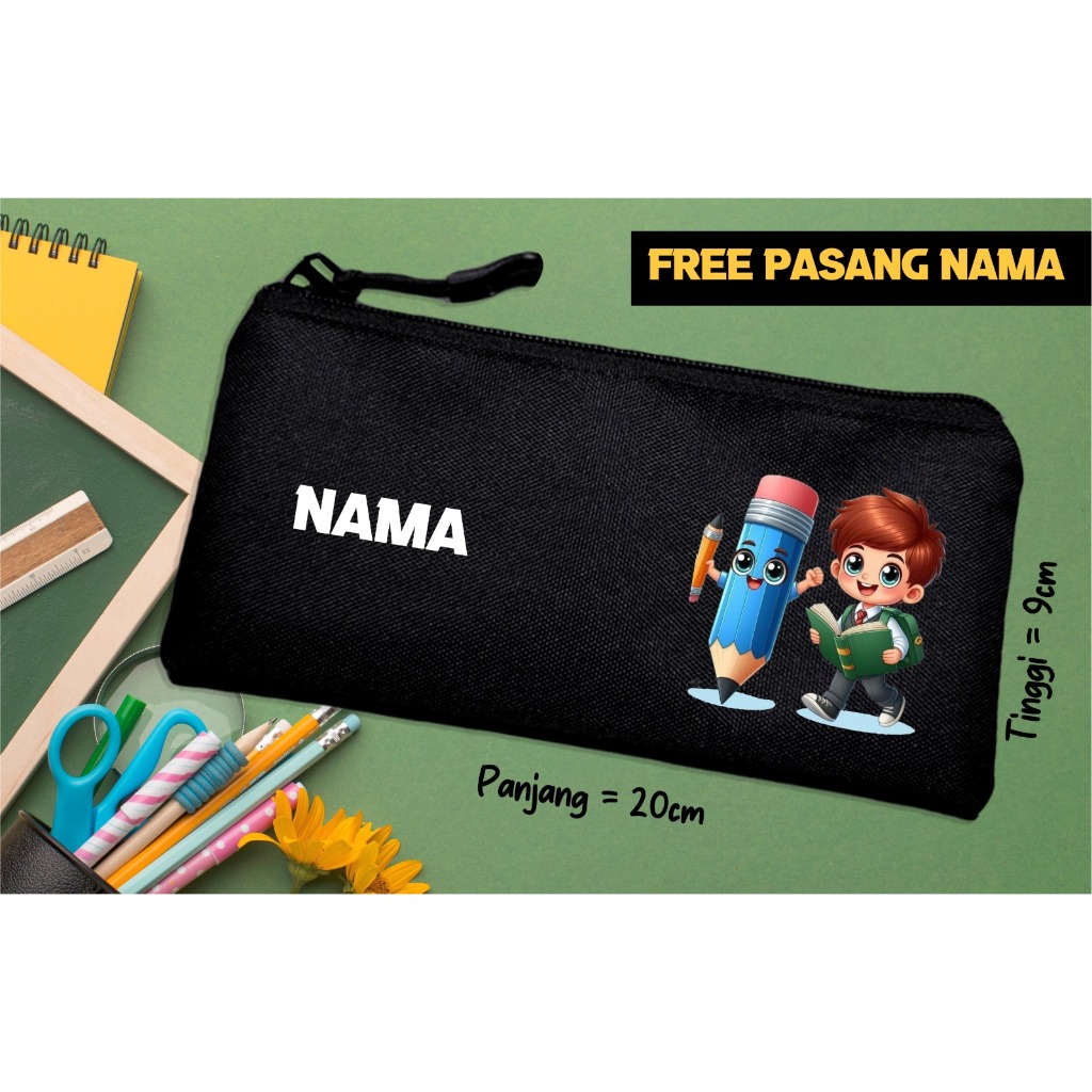 

(Gratis Sablon Nama) Tempat Pensil Anak Sekolah SD TK Guru Wali Kelas / Kotak Pensil Custom Bahan Cordura