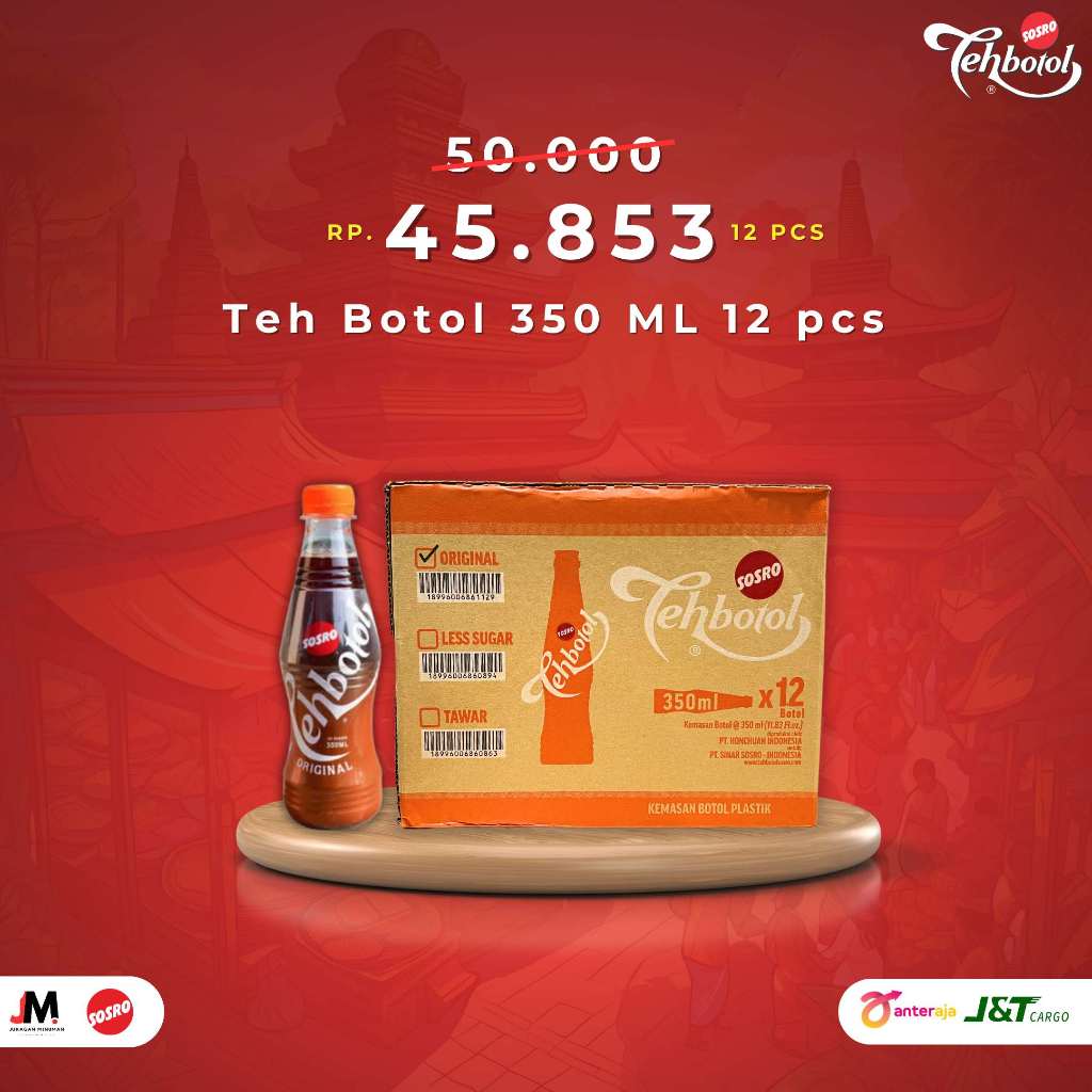 

Tehbotol Sosro PET 350ml isi 12 pcs