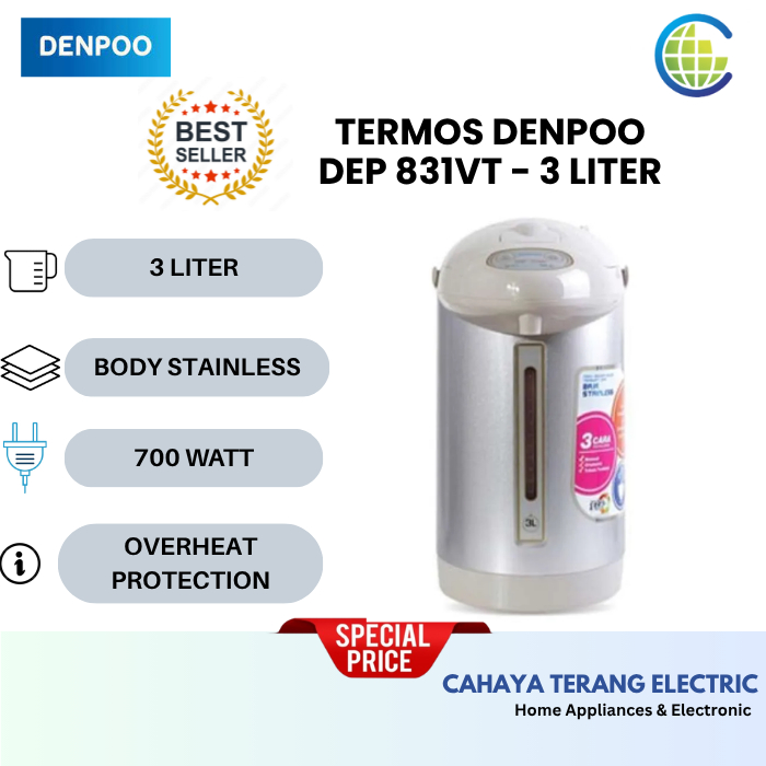 Denpoo Thermo Pot ELECTRO Termos Air Panas Listrik DEP 831 VT / DEP 831VT - 3 Liter