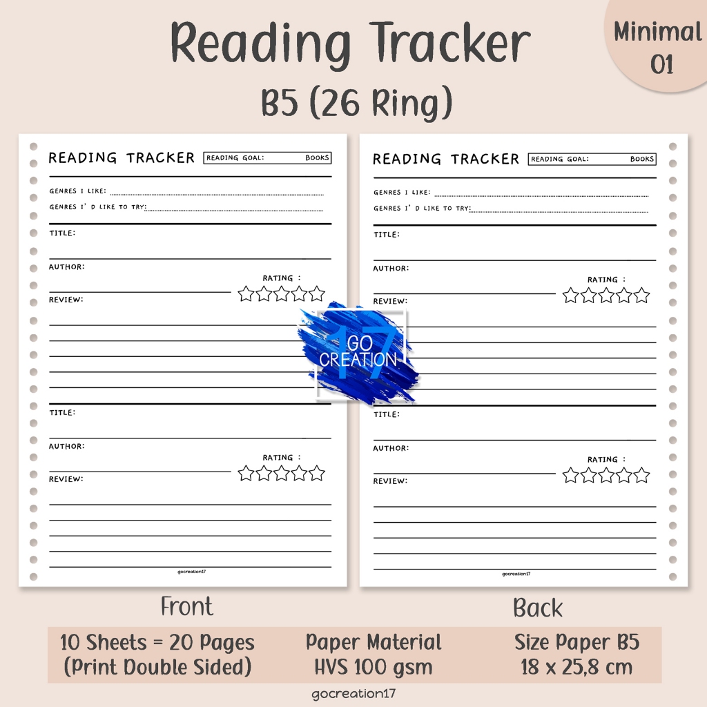 

Kertas Isi Binder Planner Reading Tracker Simple Minimalis B5