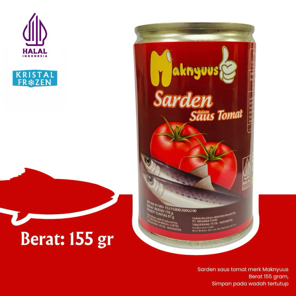 

Sarden Saus Tomat Maknyuus 155 Gram / Sarden Kaleng Siap Makan