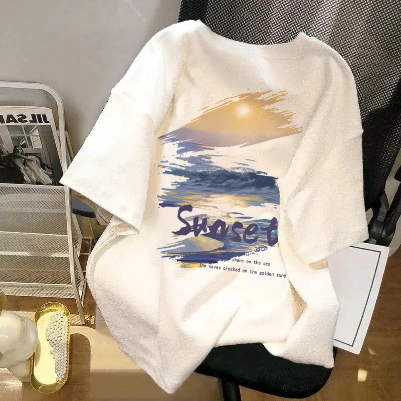 Kaos Pria Oversize Distro Tebal | Graffiti Sunset Street Print | Premium Couple Cowok | Kaos Putih M