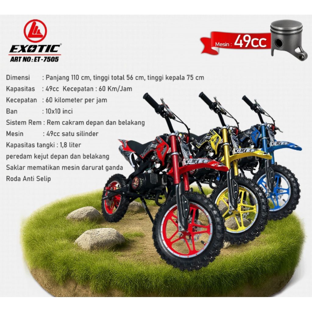 Sepeda Motor Anak Bensin 50cc PMB PUTX 701 UTX 601 ready Motor Trail mini ET-7505 7505  Exotic Bensi