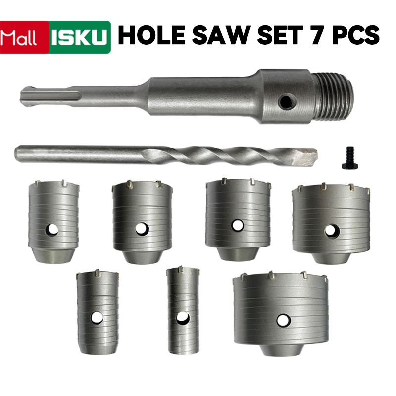ISKU Hole Saw Set 7pcs Mata Bor Kaca Keramik Granit Marmer Batu Porselen Diamond HSS holesaw peluban