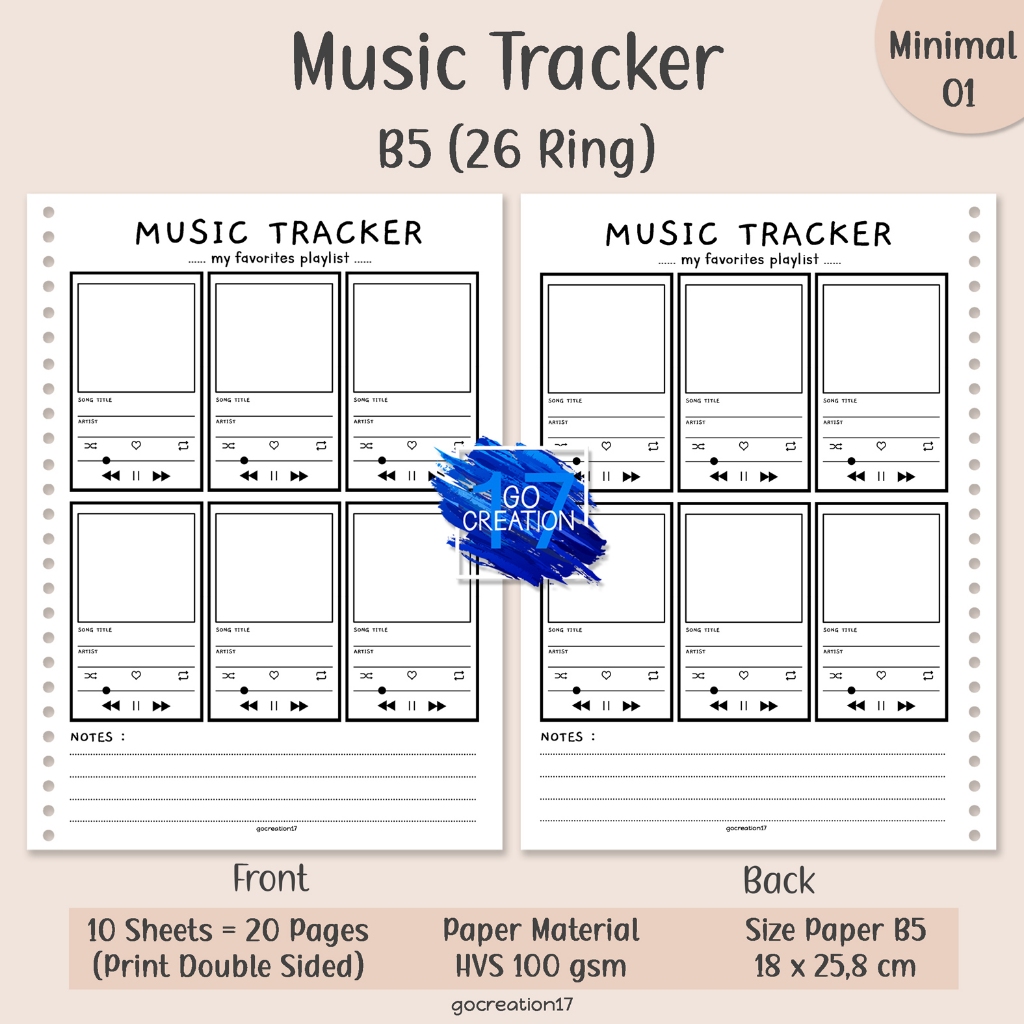 

Kertas Isi Binder Planner Music Tracker Simple Minimalis B5