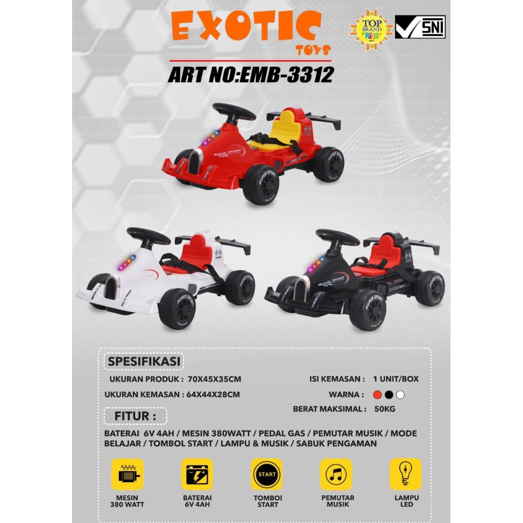 GO KART Exotic EMB 3312 Mainan Anak Mobil Aki