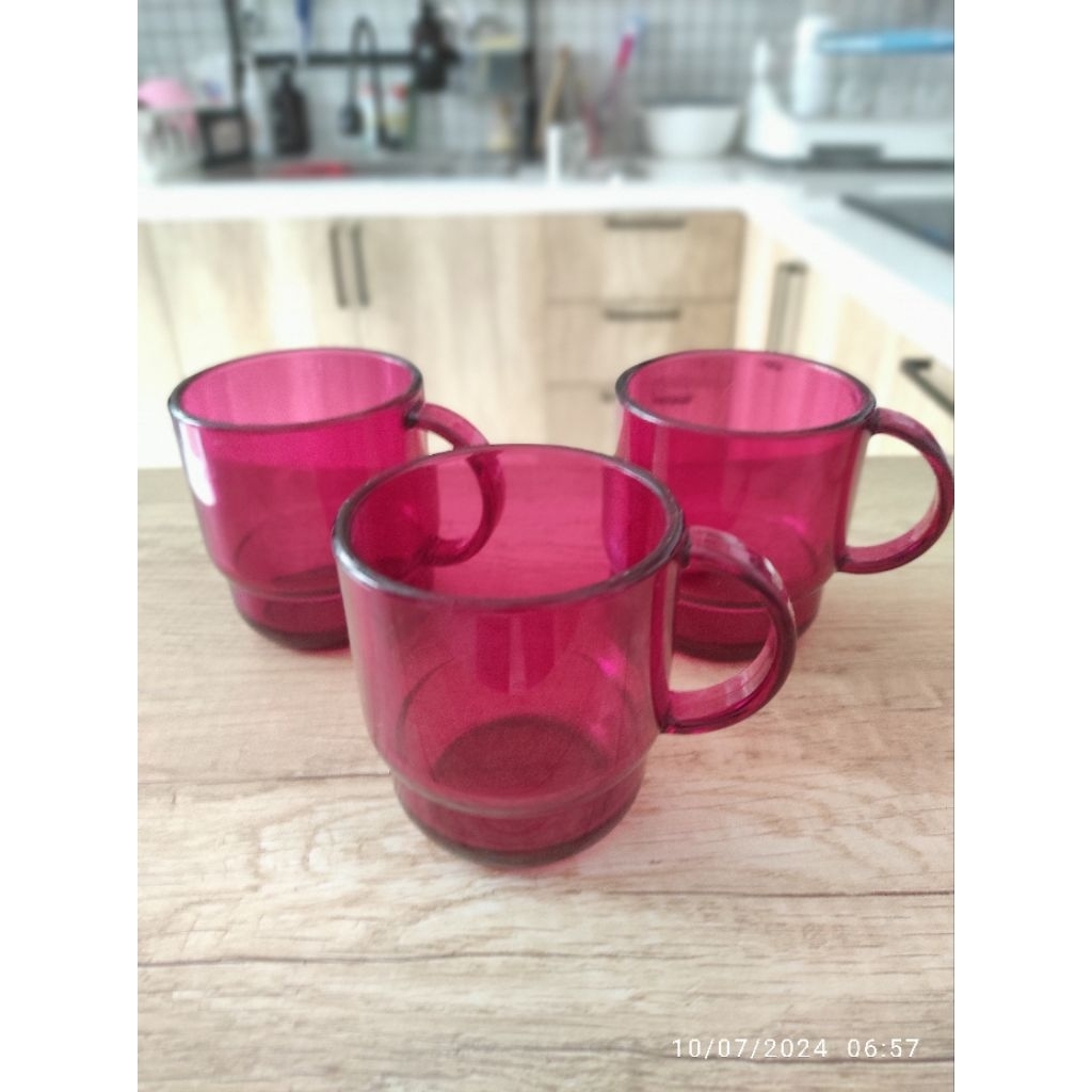 Gelas Tupperware Pink keunguan Bening (3 pcs)