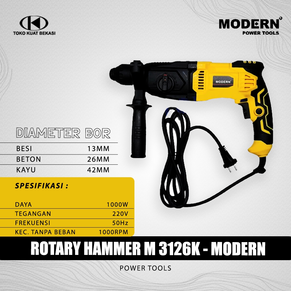 Mesin bor bobok beton kayu besi MODERN M 3126K rotary hammer