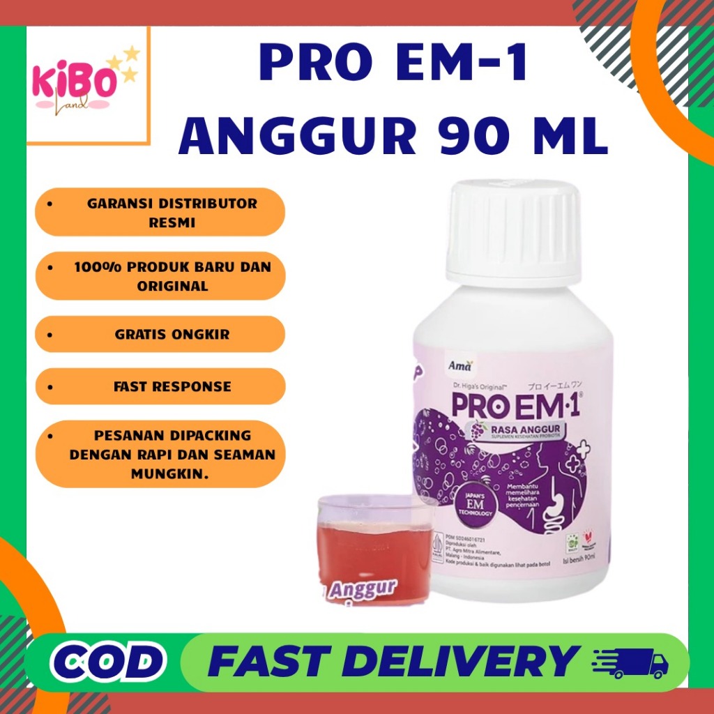 PRO EM1 Anggur 90ml Suplemen Kesehatan Probiotik Dewasa & Anak Pencernaan Usus Maag Gerd Sembelit / 