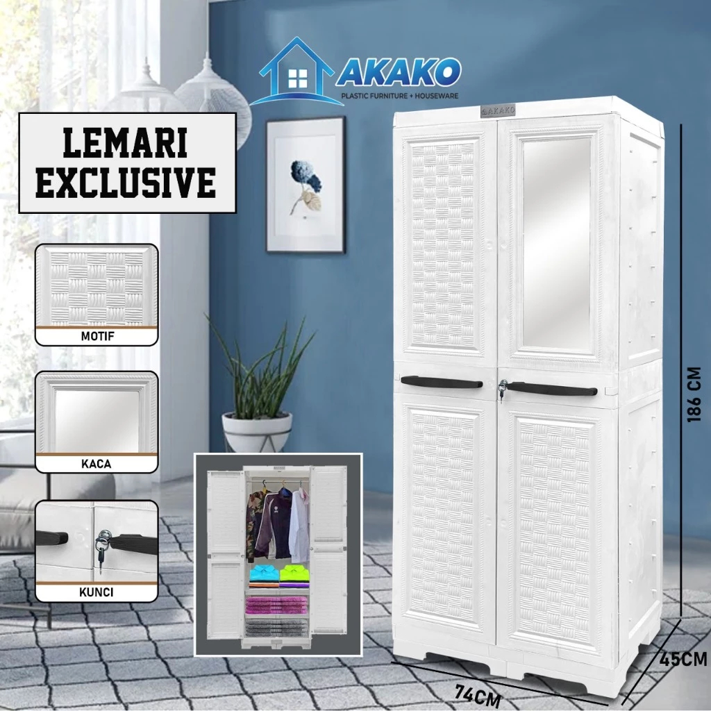 AKAKO - Lemari Gantung Exclusive 2 Pintu Plus Kunci + Kaca LP2P Mirip VIP AKAKO