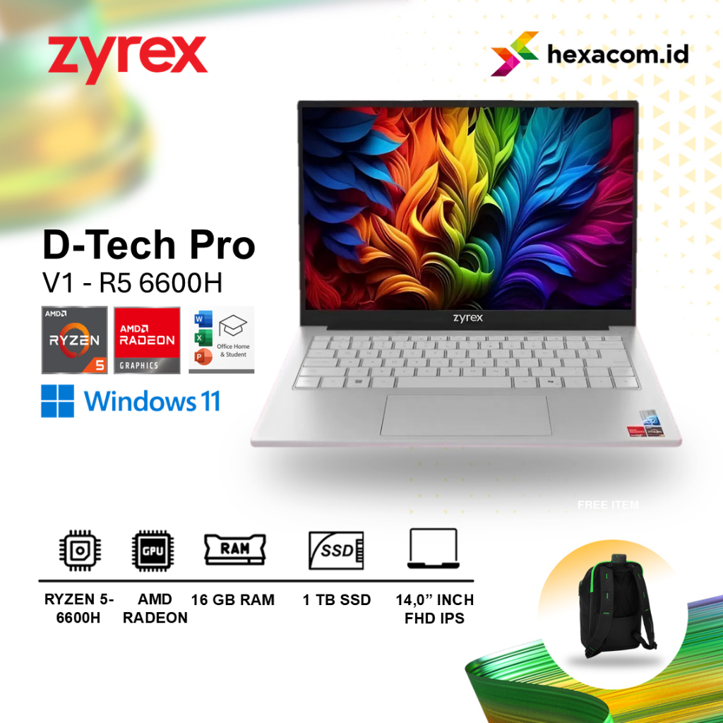 Laptop Zyrex D-TECH PRO V1 Ryzen 5 6600H 16GB 512GB SSD 14.0" FHD Windows 11