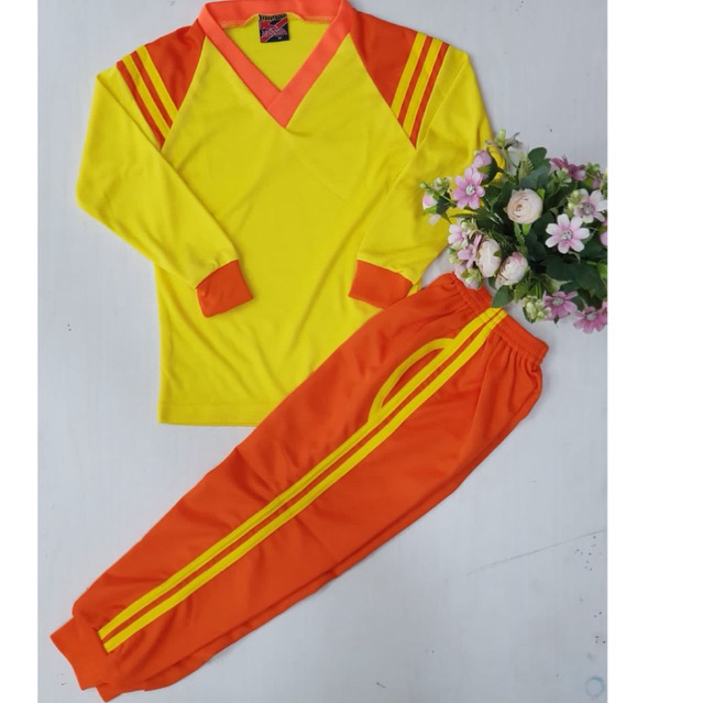 baju olah raga untuk anak tk dan paud warna kuning oren