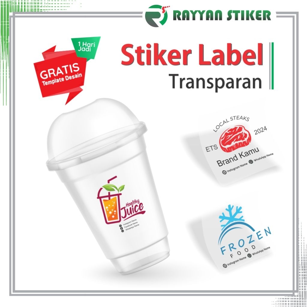 

Stiker Transparan Sticker custom label minuman Makanan ukuran A3
