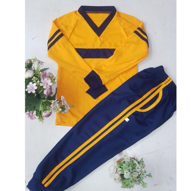 baju olah raga untuk anak tk dan paud warna kuning navi