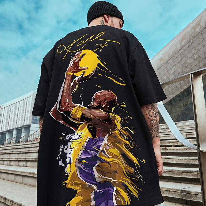 T-Shirt American Fashion T-Shirt Kobe lengan pendek pria memperingati hip-hop longgar basket trendi 