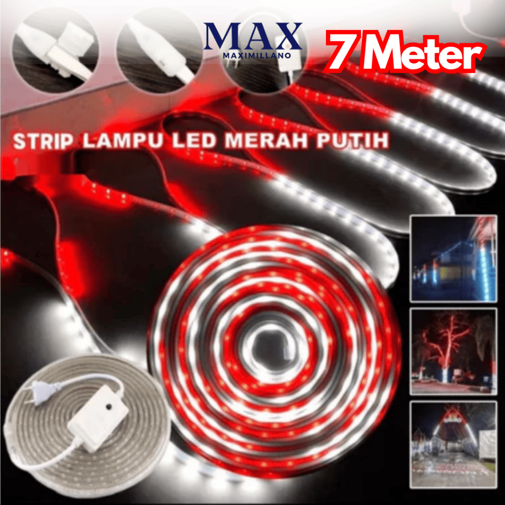 Lampu LED Strip Selang Merah Putih + Adaptor  7M Outdoor Led Strip Agustus Lampu Hias LAMPU MERAH PU