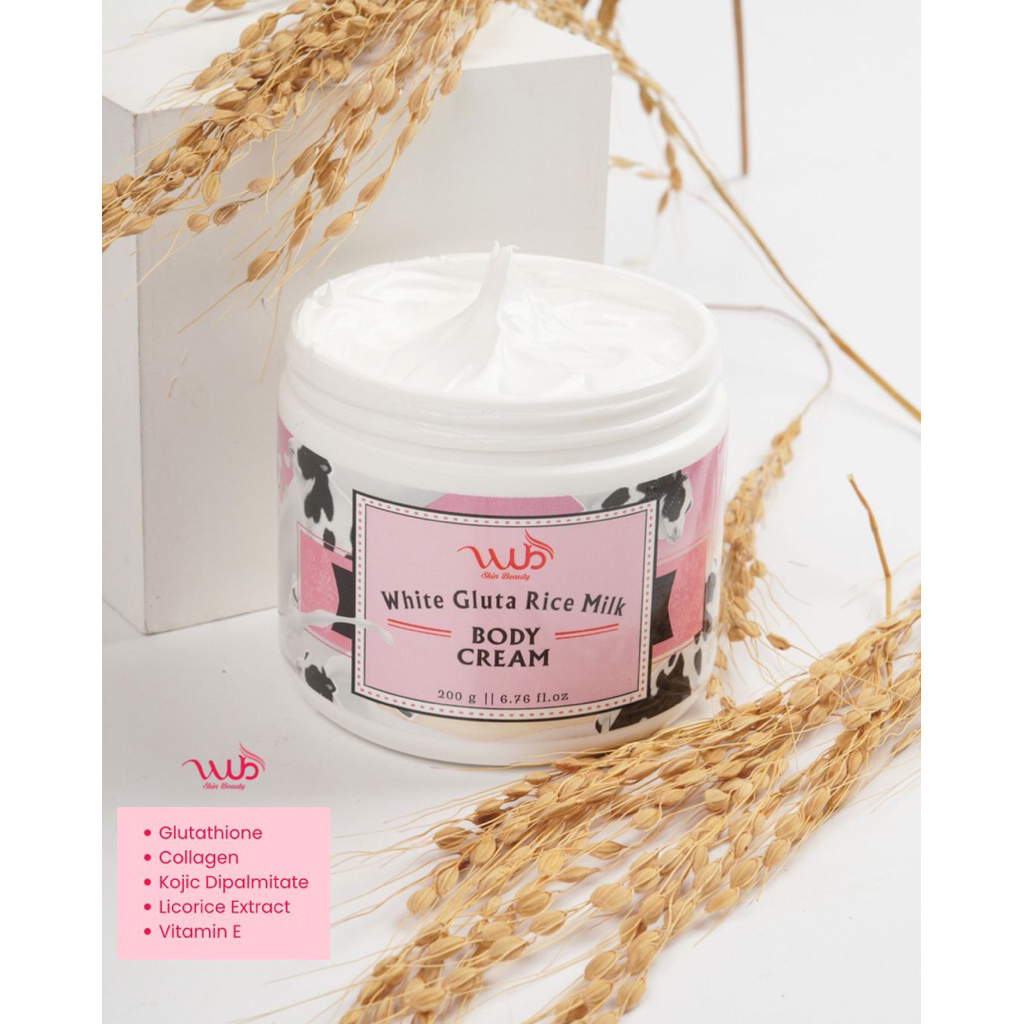 WUB White Gluta Rice Milk Body Cream pelembab badan kulit lotion 200gr