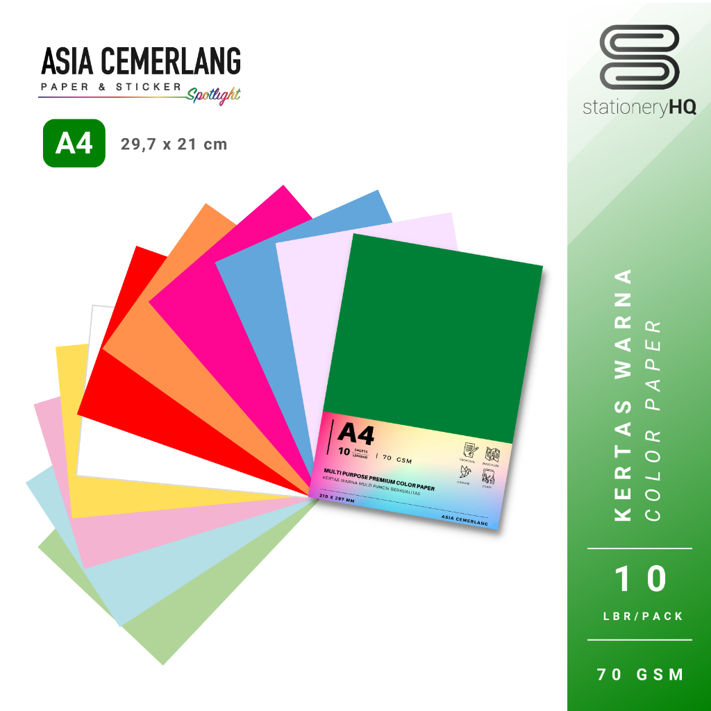

Kertas HVS Warna Cerah & Pastel / Color Paper Multifungsi A4 70 GSM