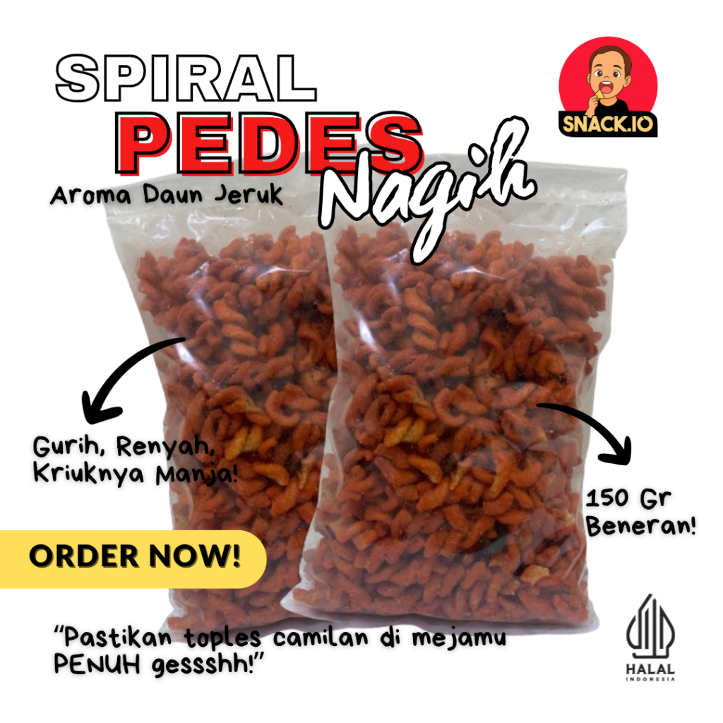 

Makaroni Spiral Pedas 150 gr Snack.io halal