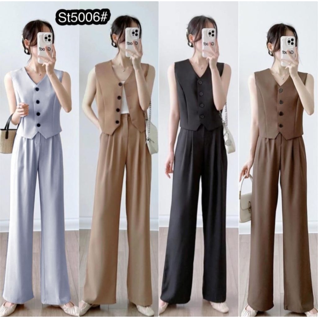 STELAN WANITA KULOT PREMIUM CASUAL IMPORT / ONESET KATUN / BAJU SET CASUAL DENGAN ROMPI KANCING / ST