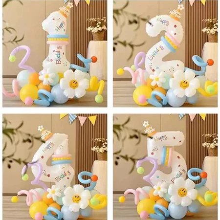 Paket Birthday Standing Topi Daisy Smile 1 Set Lengkap Ulang Tahun Angka Putih 80cm