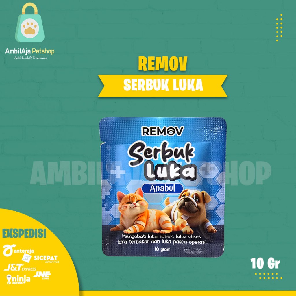 Remov Serbuk Obat Luka Luar Cakar Bernanah Pasca Operasi Antiseptik Antibiotik Kucing Anjing 10gr
