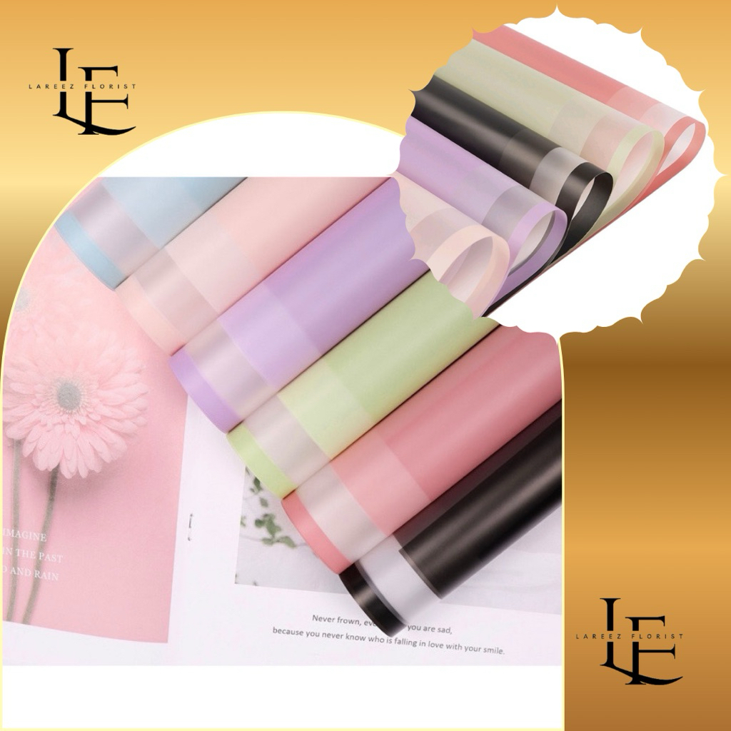 

[1 Pack Isi 20 Pcs] Double Border Matte Film Transparant Pastel Kertas Bungkus Pembungkus Bouquet Bunga Bening Anti Air