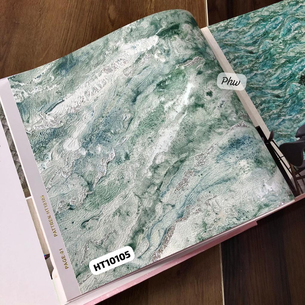 WALLPAPER DINDING MOTIF MARMER MEWAH HIJAU CREAM UNIQ